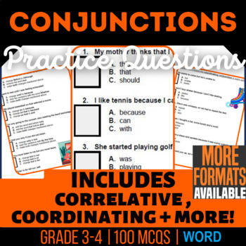 Preview of Conjunctions Word Worksheets Incl Coordinating and Subordinating 3rd 4th Grade