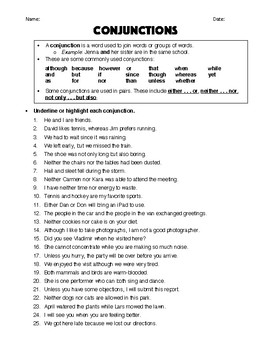 Conjunctions - Worksheet & Answer Key by Robert's Resources | TpT