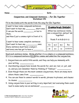 conjunctions worksheet pack by the grammarheads