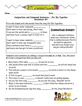 Conjunctions Worksheet Pack... by The Grammarheads | Teachers Pay Teachers