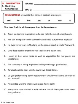 Conjunctions Worksheets by Fun Brainy Days | Teachers Pay Teachers