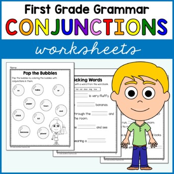 Preview of Conjunctions Worksheets First Grade Grammar No Prep Printables