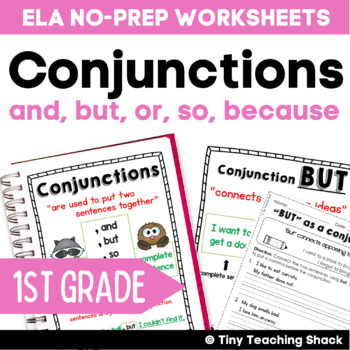 Preview of Conjunctions Worksheets & Posters for 1st Grade Daily Grammar Review & Practice