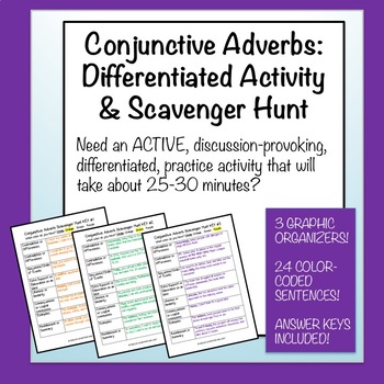 Preview of Conjunctive Adverbs: Differentiated Activity and Scavenger Hunt