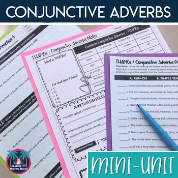 Preview of Conjunctive Adverbs Grammar Lesson Mini Unit