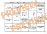 Connect 4 Grid Game Solving Equations, Proportions, Percentages