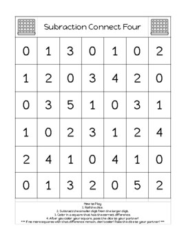 Preview of Connect 4 Subtraction Facts Game