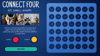 Preview of Connect 4- Virtual Board Game- Hit, Shake, Scrape (Percussion)- 42 Questions