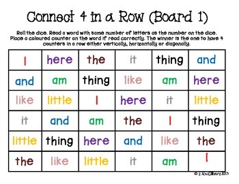 connect 4 in a row a high frequency words game by emmy