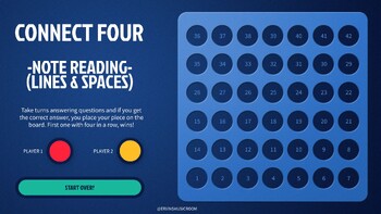 Preview of Connect 4 virtual music board game- Note Names (lines & spaces) 42 Questions