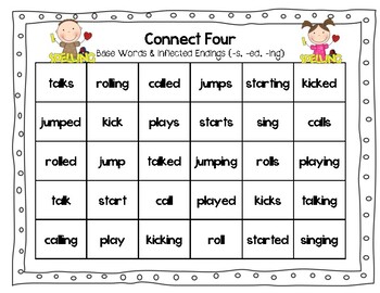 Connect Four Base Words and Inflected Endings -s, -es, -ed, -ing