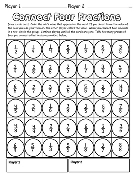 Basic Fractions - Connect Four in a Row Game by Lisa Sadler | TpT