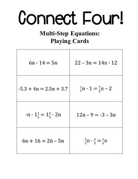 connect four multi step equations 8th grade math by middle school