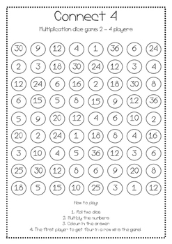Connect Four - Maths / multiplication / dice game by Sarah Ellen