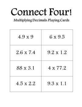 Connect Four Multiplying Decimals Math Game (Includes Digital Game)