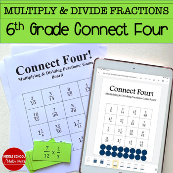 Preview of 6th Grade Math Multiplying and Dividing Fractions Game | Connect Four Activity