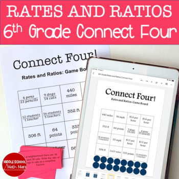 Preview of 6th Grade Math Finding Unit Rates and Ratios Game | Connect Four Activity