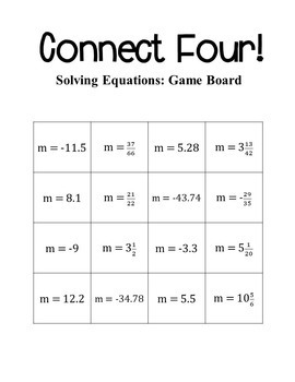 connect four solving equations 8th grade math by middle school math man