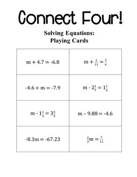connect four solving equations 8th grade math by middle school math man