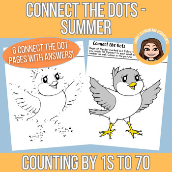 Preview of Connect the Dots - Summer | Counting By 1s to 70 | Low Prep Math + Art