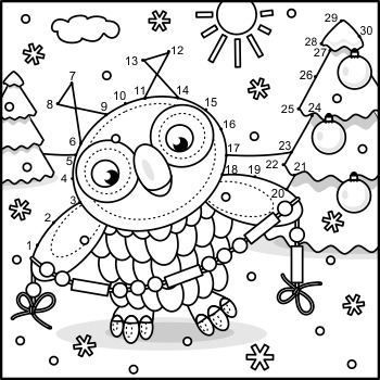 Connect the Dots and Coloring Page with Christmas Owl 2, Commercial Use ...