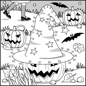 Connect The Dots And Coloring Page With Halloween Hat Non Cu By Ratselmeister