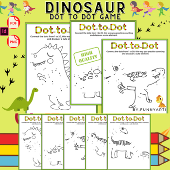 Preview of Connect the dots to dot kids puzzle worksheet drawing of a triceratops dinosaur