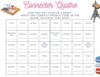Preview of Connecter Quatre - a game to practice the verb avoir