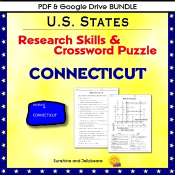 Preview of Connecticut - Research Skills/Crossword - US States Geography- PDF/Google BUNDLE