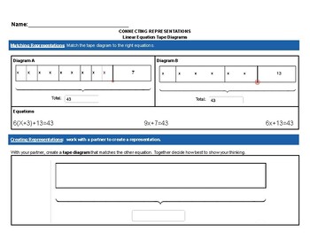 Preview of Connecting Representations - Linear Equations & Tape Diagrams