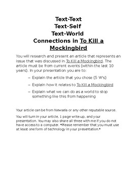 Preview of Connections Research Project- To Kill a Mockingbird