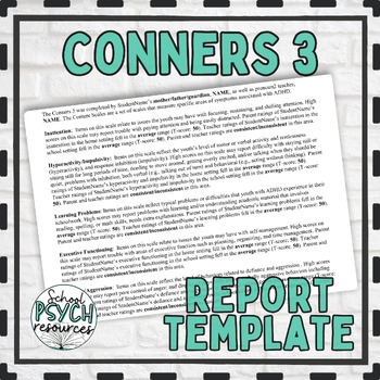 Preview of Conners 3 Report Template School Psych Special Education ADHD Attention Deficit
