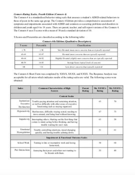 Preview of Conners 4 Rating Scales Template (4th Edition)