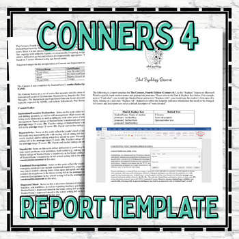 Preview of Conners 4 Report Template School Psychology Special Education Assessment Eval