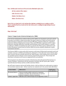 Preview of Conners Comprehensive Behavior Rating Scale (CBRS) Template