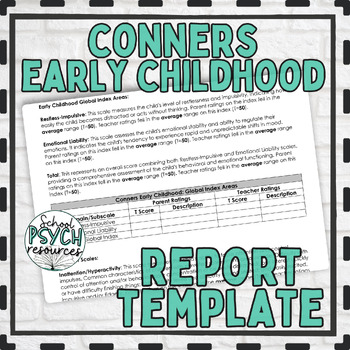 Preview of Conners Early Childhood Evaluation Assessment Report Template Special Education