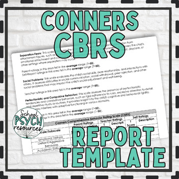 Preview of Conners CBRS Evaluation Assessment Report Template Special Education SPED
