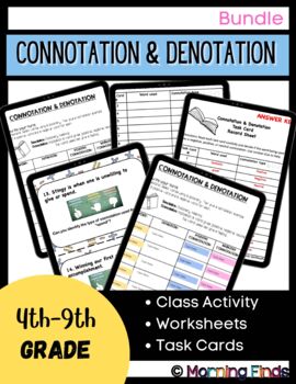 Preview of Connotation & Denotation Activity Worksheet Task Card Bundle Middle School
