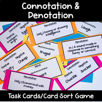 Preview of Connotation & Denotation Task Card Game | Card Sort Game
