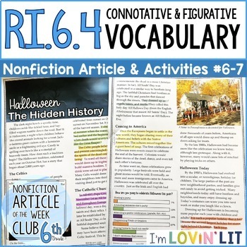 Preview of Connotation & Figurative Language RI.6.4 | Halloween History Article #6-7