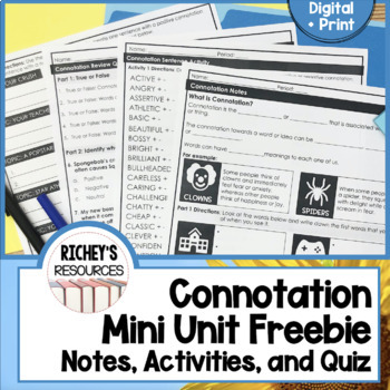 Preview of Connotation Mini Unit Freebie Digital and Print
