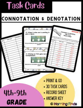 Preview of Connotation and Denotation Task Cards Middle School 4th, 5th, 6th, 7th, 8th, 9th