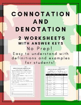 Preview of Connotation and Denotation Worksheets- No Prep!