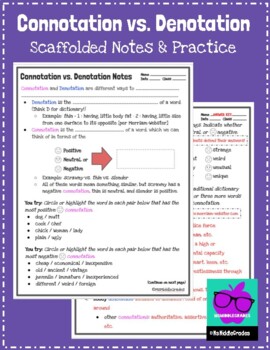 Preview of Connotation vs. Denotation Scaffolded Notes and Practice