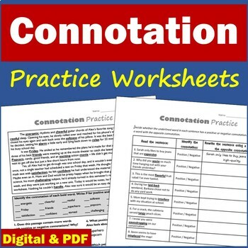 Preview of Connotation Worksheets & Reading Passages - Printable & Digital