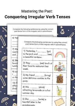Preview of Conquering Irregular Verb Tenses worksheet.