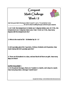 Conquest Math 18 Week Enrichment Math Word Problem Solving 2Nd - 5Th Grade