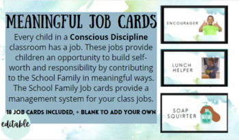 Preview of Conscious Discipline Meaningful Jobs  Editable Watercolor design