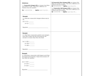 word problems involving consecutive integers algebra 1 homework