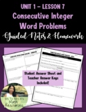 Consecutive Integers Word Problems - Guided Notes and Home